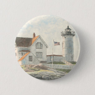 Chapa Redonda De 5 Cm Faro de Cape Neddick Acuarela