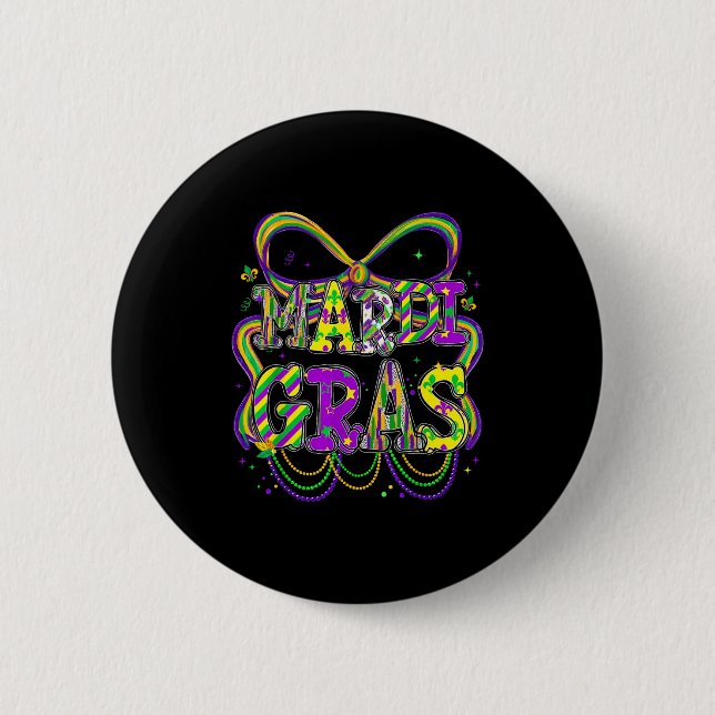Chapa Redonda De 5 Cm Fat Tuesday Mardi Gras Coquette Bow Kids Girls Wom (Anverso)