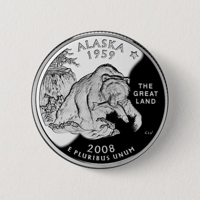 Chapa Redonda De 5 Cm Faux Alaska State Quarter The Great Land Grizzly (Anverso)