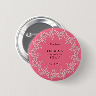 Chapa Redonda De 5 Cm Favor de boda Chic Pink Floral & Pearls