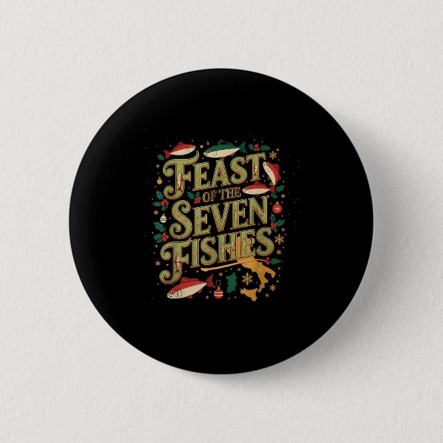 Chapa Redonda De 5 Cm Feast Of The Seven Fishes Festive Italian Holiday  (Anverso)