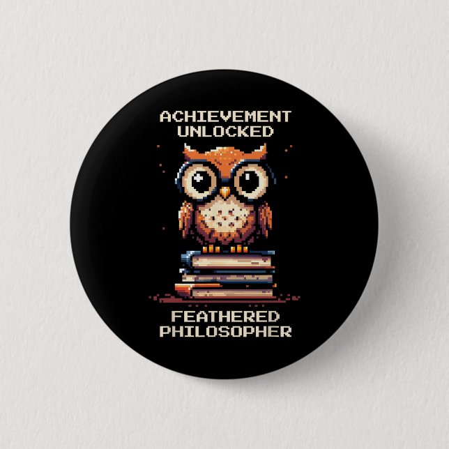 Chapa Redonda De 5 Cm Feathered Philosopher Unlocked Owl Retro Gamer  (Anverso)