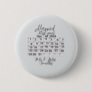 Chapa Redonda De 5 Cm Fecha del calendario de casados personalizada