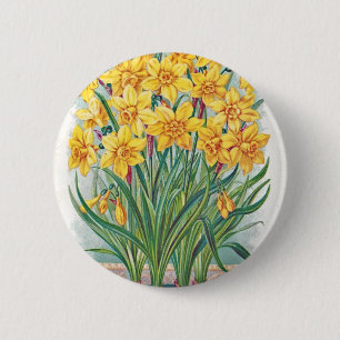 Chapa Redonda De 5 Cm fecha rsvp flores narciso amarillo vintage