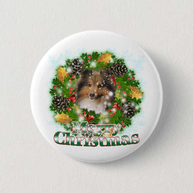 Chapa Redonda De 5 Cm Felices Navidad Sheltie (Anverso)