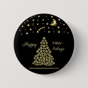 Chapa Redonda De 5 Cm Felices Pawlidays, árbol de navidad Gold brillante