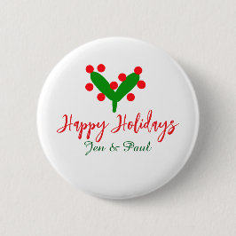 Chapa Redonda De 5 Cm Felices vacaciones verde pareja roja nombre hoja v