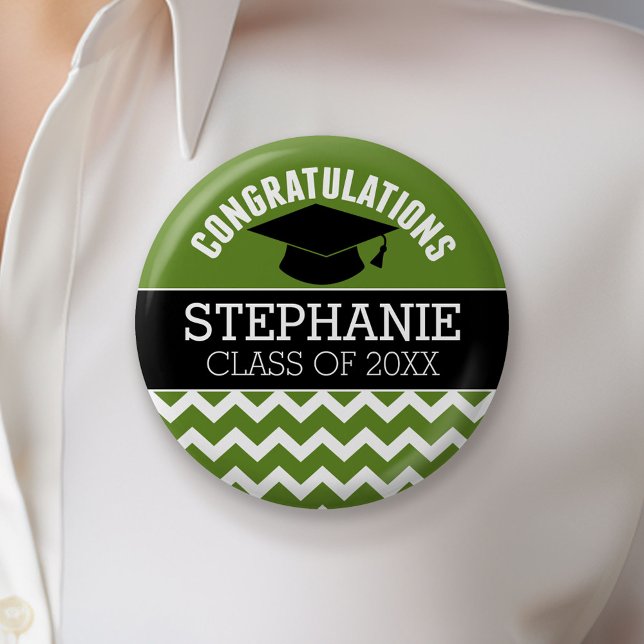 Chapa Redonda De 5 Cm Felicitaciones Graduado - Graduación Verde Negra (Custom Button)