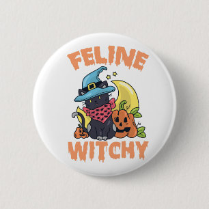 Chapa Redonda De 5 Cm Feline Witchy Funny Spooky Halloween Cat Kitten