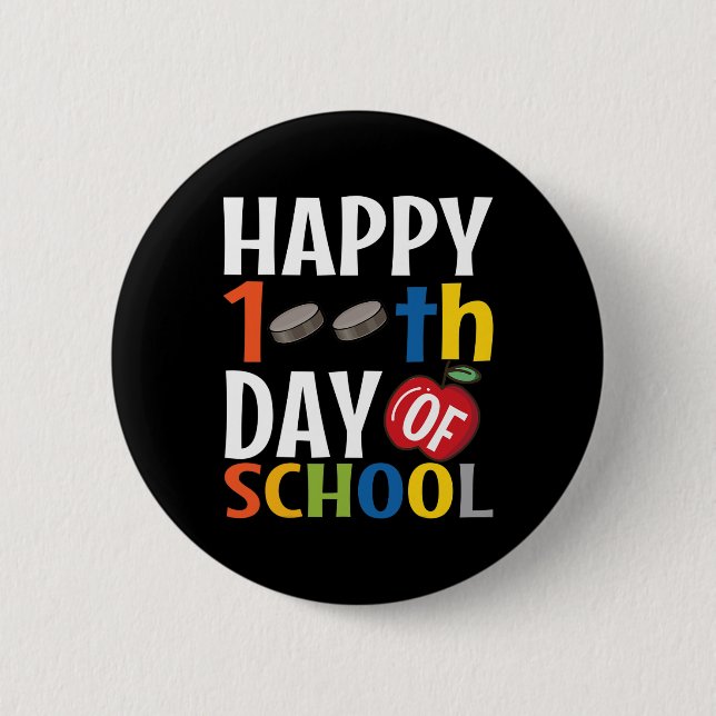 Chapa Redonda De 5 Cm Feliz 100° Día De Estudiante De Hockey Escolar (Anverso)