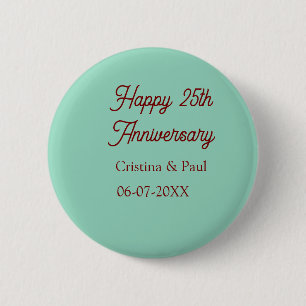Chapa Redonda De 5 Cm Feliz 25 aniversario verde malva boho retro pastel