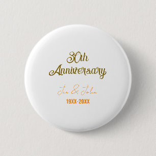 Chapa Redonda De 5 Cm Feliz 30 aniversario de bodas naranja dorado vinta
