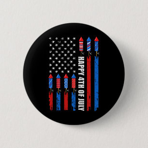 Chapa Redonda De 5 Cm Feliz 4 de julio bandera americana fuegos artifici