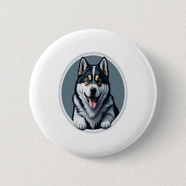 Chapa Redonda De 5 Cm feliz alasqués Malamute (Anverso)