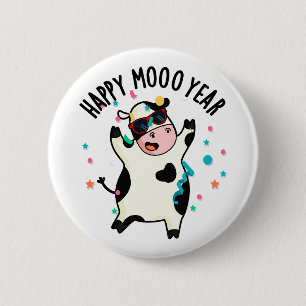 Chapa Redonda De 5 Cm Feliz Año Moo Divertido Cow Pun