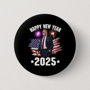 Chapa Redonda De 5 Cm Feliz Año Nuevo 2025 - Divertidos regalos de Trump