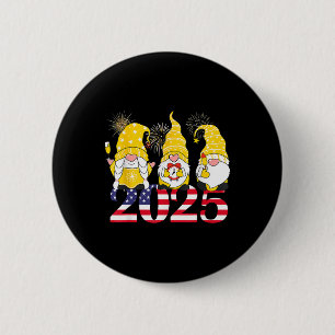 Chapa Redonda De 5 Cm Feliz Año Nuevo 2025 Fiesta Gnomes Fireworks Hel