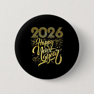 Chapa Redonda De 5 Cm Feliz Año Nuevo 2026, fuegos artificiales