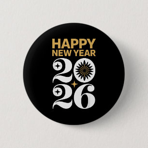 Chapa Redonda De 5 Cm Feliz Año Nuevo 2026 Retro Groovy Tee Nochevieja