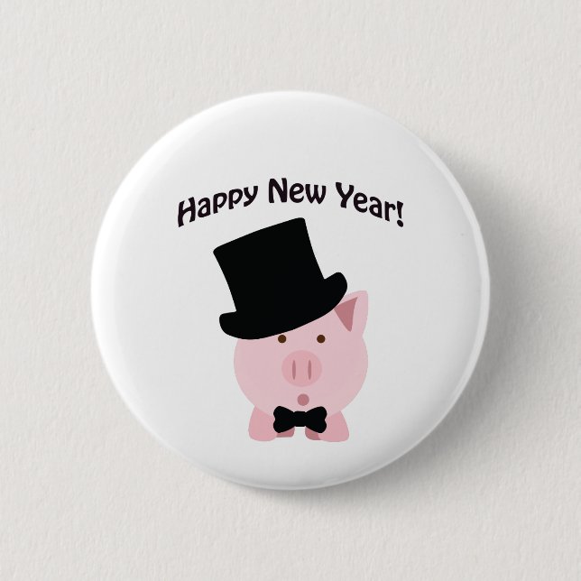 Chapa Redonda De 5 Cm ¡Feliz Año Nuevo! Cerdo Dapper (Anverso)