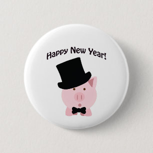 Chapa Redonda De 5 Cm ¡Feliz Año Nuevo! Cerdo Dapper