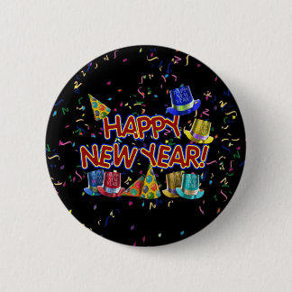Chapa Redonda De 5 Cm Feliz Año Nuevo Texto con Gorras y Fiestas