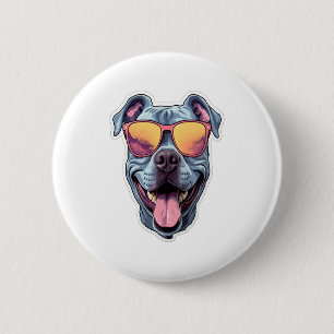 Chapa Redonda De 5 Cm Feliz azul Pitbull con gafas de sol