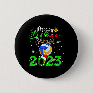 Chapa Redonda De 5 Cm Feliz Ballmas 2023 Voleibol de renos Santa Navidad