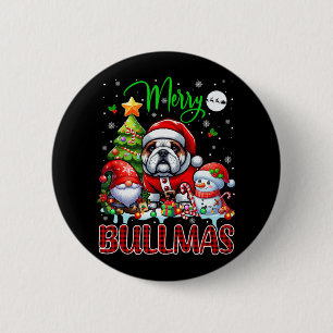 Chapa Redonda De 5 Cm Feliz Bulldog de Navidad Cute Santa Bulldog Gnome