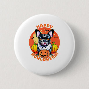 Chapa Redonda De 5 Cm Feliz Bulldog francés hallow