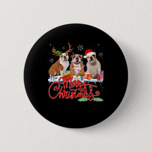 Chapa Redonda De 5 Cm Feliz Bulldog navideño con luz de reno