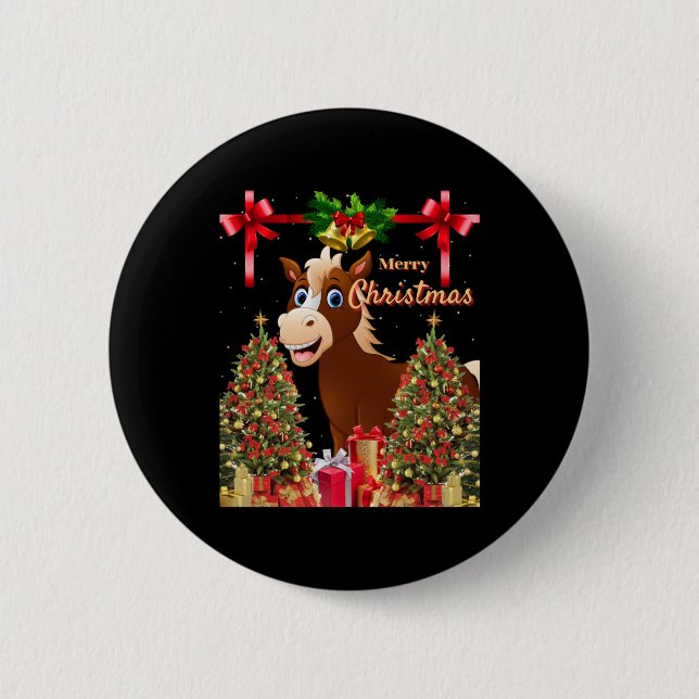 Chapa Redonda De 5 Cm Feliz caballo navideño (Anverso)