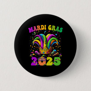 Chapa Redonda De 5 Cm Feliz Carnaval de Mardi Gras 2025 Jester O