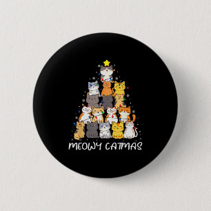 Chapa Redonda De 5 Cm Feliz Catmas Gatos Árbol de Navidad Feliz Catmas C