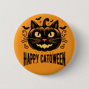 Chapa Redonda De 5 Cm Feliz Catoween Gato Negro Cara de Calabaza de Hall