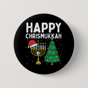 Chapa Redonda De 5 Cm Feliz Christmukkah Navidades judíos Hanukkah