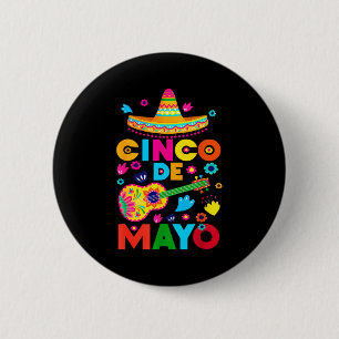 Chapa Redonda De 5 Cm Feliz cinco de mayo sombrero mexicano guitarraFeli