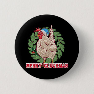 Chapa Redonda De 5 Cm Feliz Cluckmas - Gallina divertida de Navidad