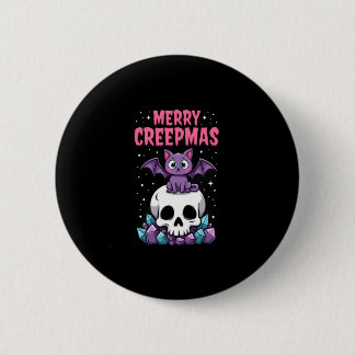 Chapa Redonda De 5 Cm Feliz Creepmas Gato Pastel Goth Navidad Calavera T