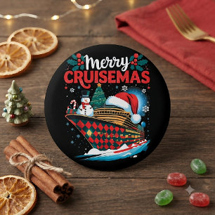 Chapa Redonda De 5 Cm Feliz Crucero de Navidad Divertida Familia Navidad