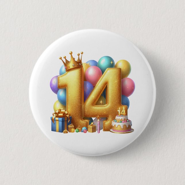 Chapa Redonda De 5 Cm Feliz cumpleaños 14 dorado (Anverso)