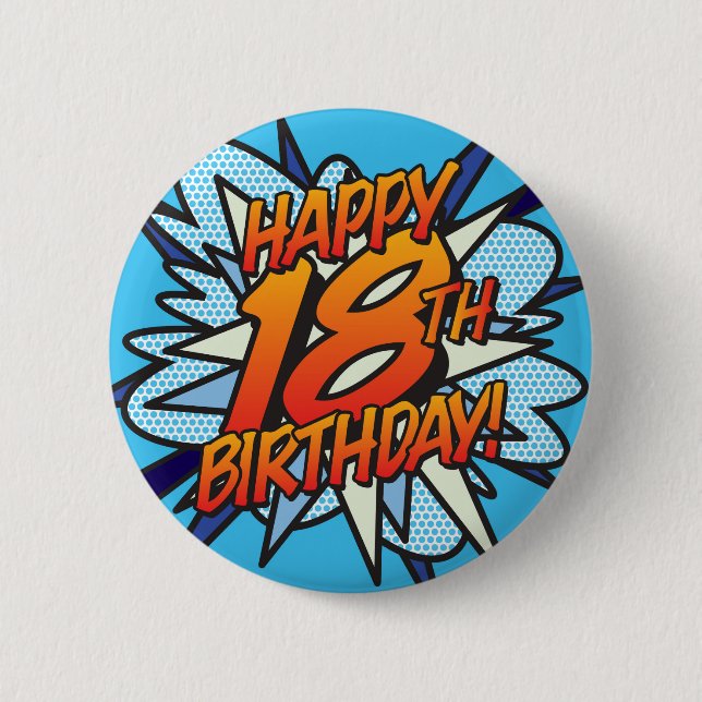 Chapa Redonda De 5 Cm FELIZ CUMPLEAÑOS 18 divertido cómic retro (Anverso)