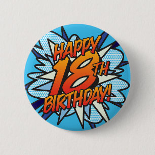 Chapa Redonda De 5 Cm FELIZ CUMPLEAÑOS 18 divertido cómic retro
