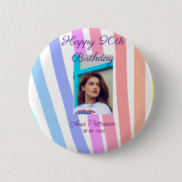 Chapa Redonda De 5 Cm Feliz cumpleaños 20 arcoíris rústico boho líneas f