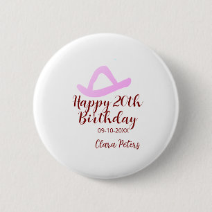 Chapa Redonda De 5 Cm Feliz cumpleaños 20 rosa nombre de niña vaquera fe
