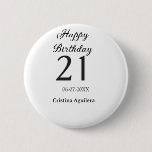 Chapa Redonda De 5 Cm Feliz cumpleaños 21 letras negritas nombre simple 