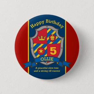 Chapa Redonda De 5 Cm Feliz cumpleaños 5 caballeros rojos azules escudo 