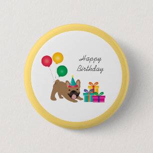 Chapa Redonda De 5 Cm Feliz cumpleaños Bulldog francés colorido