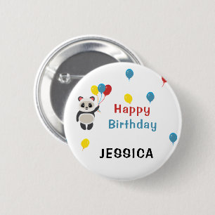 Chapa Redonda De 5 Cm Feliz cumpleaños Cargo Panda blanco