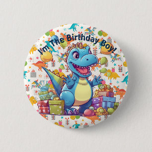 Chapa Redonda De 5 Cm Feliz Cumpleaños Dinosaurio 
